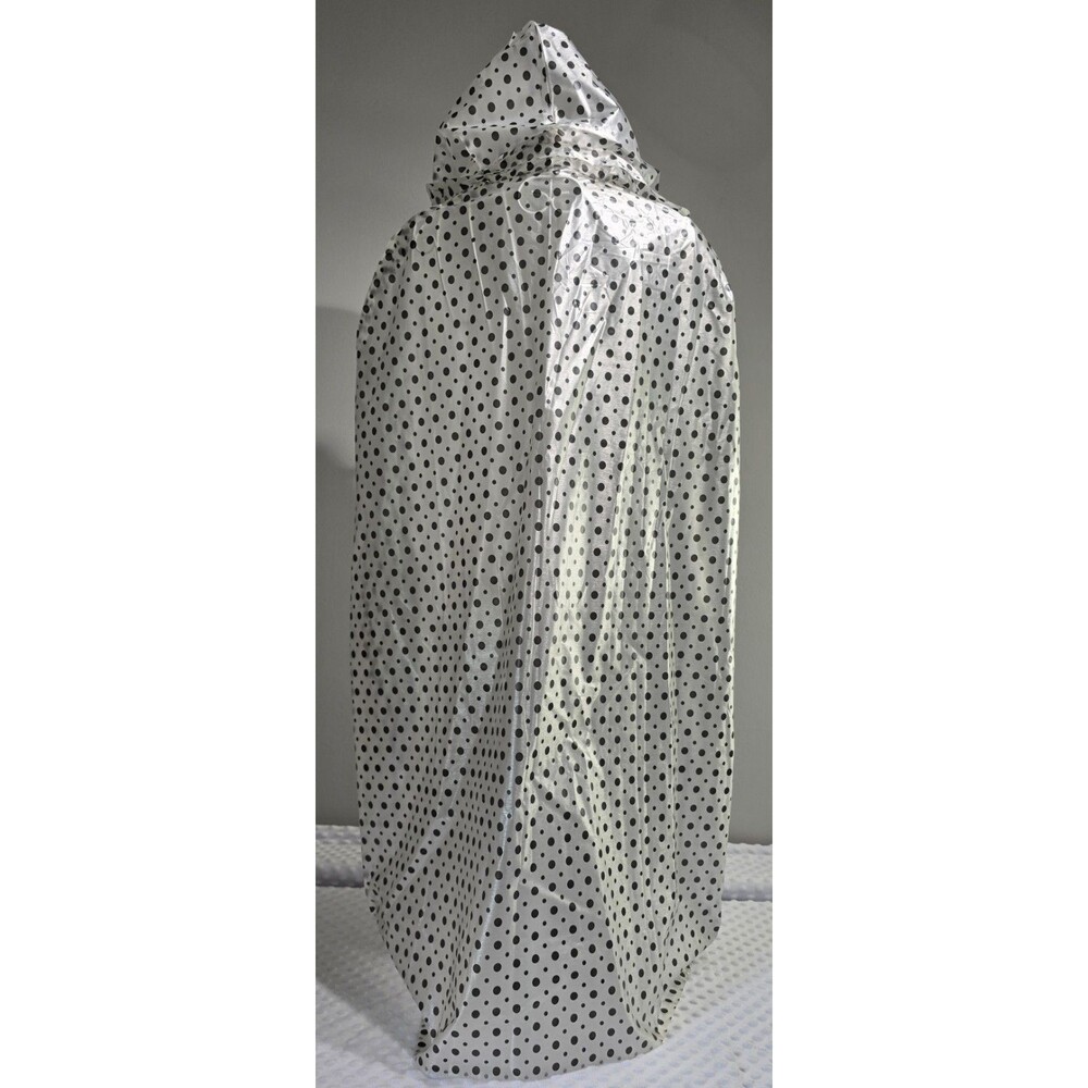 Vintage Clear Black Polka Dot Vinyl Rain Poncho Cape  Hood Made In Taiwan Set - Picture 6 of 12